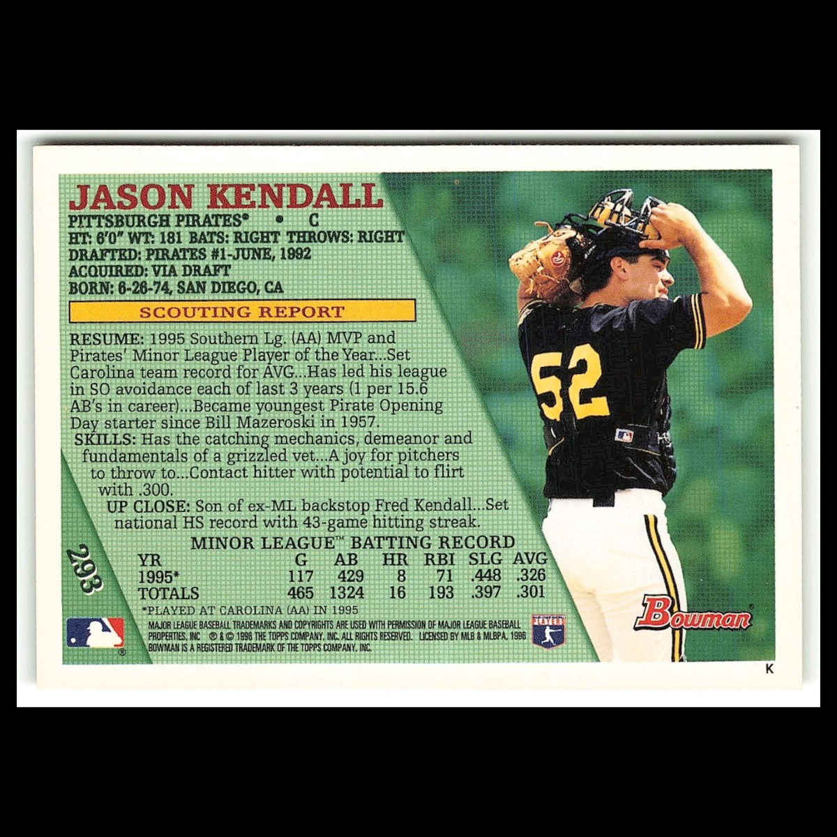 Jason Dickson Rookie #293 1996 Bowman Anaheim Angels Baseball Card MLB NM