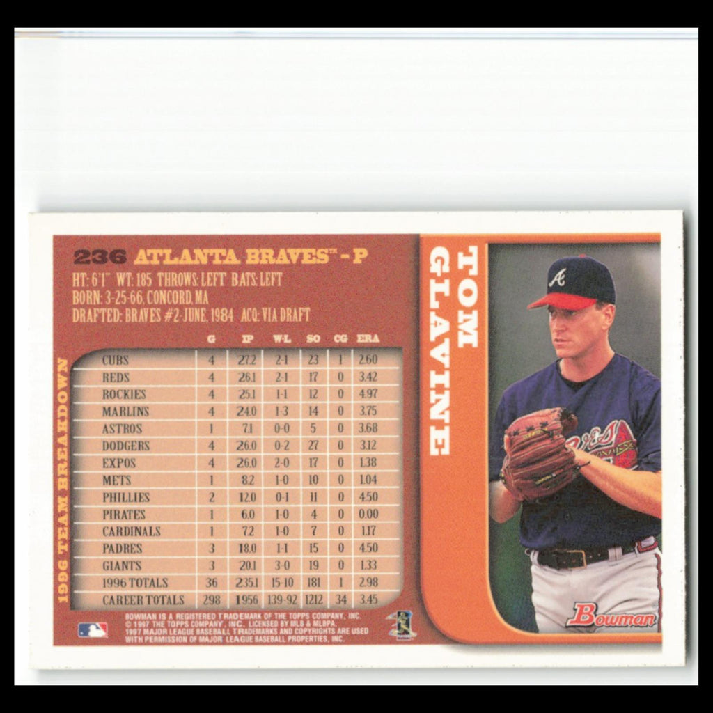 Tom Glavine #236 1997 Bowman Atlanta Braves Baseball Card MLB NM