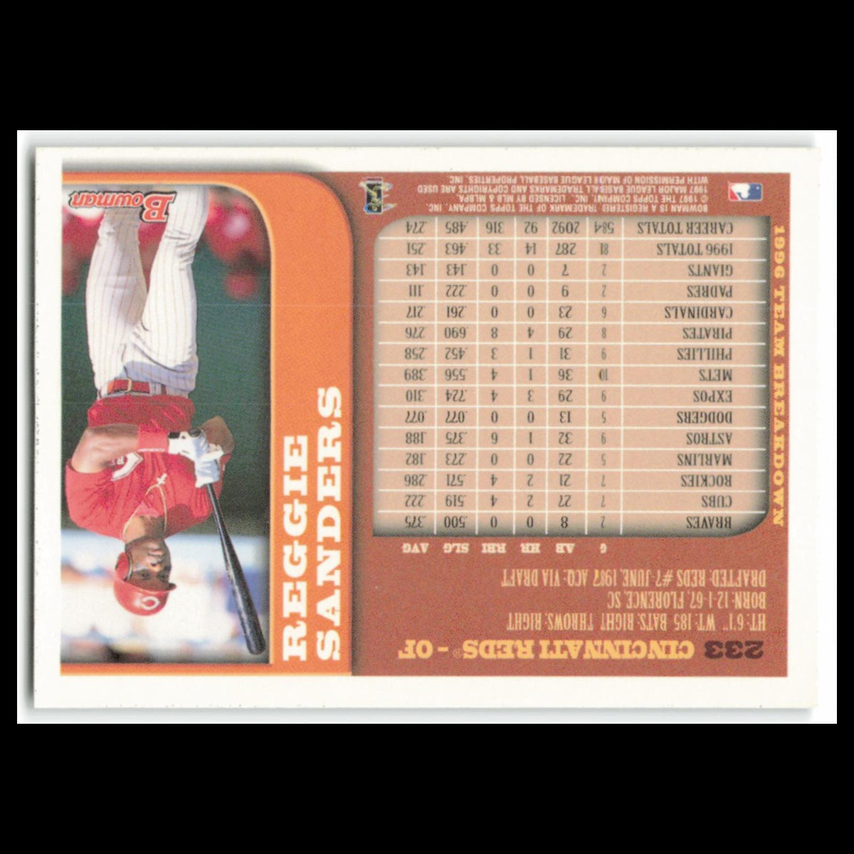 Reggie Sanders #233 1997 Bowman Cincinnati Reds Baseball Card MLB NM