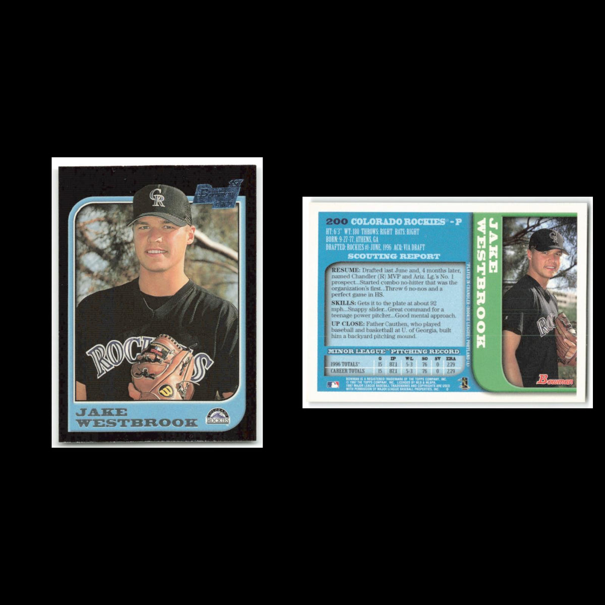 Jake Westbrook Rookie #200 1997 Bowman Colorado Rockies Baseball Card MLB NM