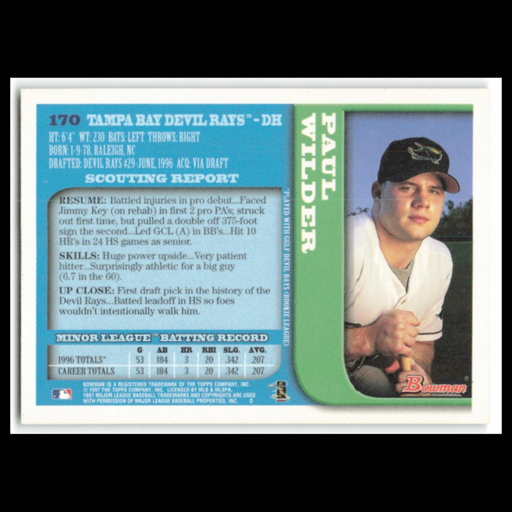 Paul Wilder Rookie #170 1997 Bowman Tampa Bay Devil Rays Baseball Card MLB NM