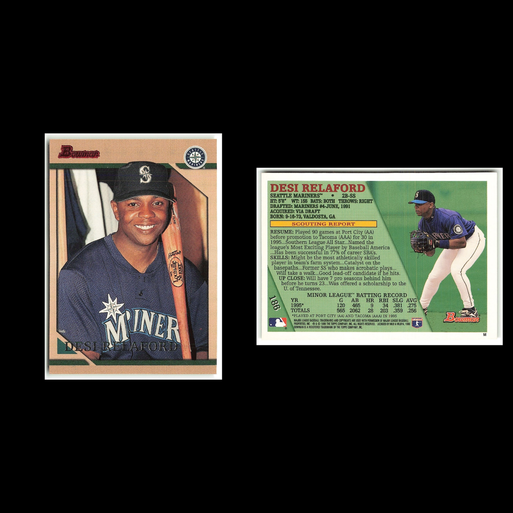 Desi Relaford Rookie #186 1996 Bowman Seattle Mariners Baseball Card MLB NM