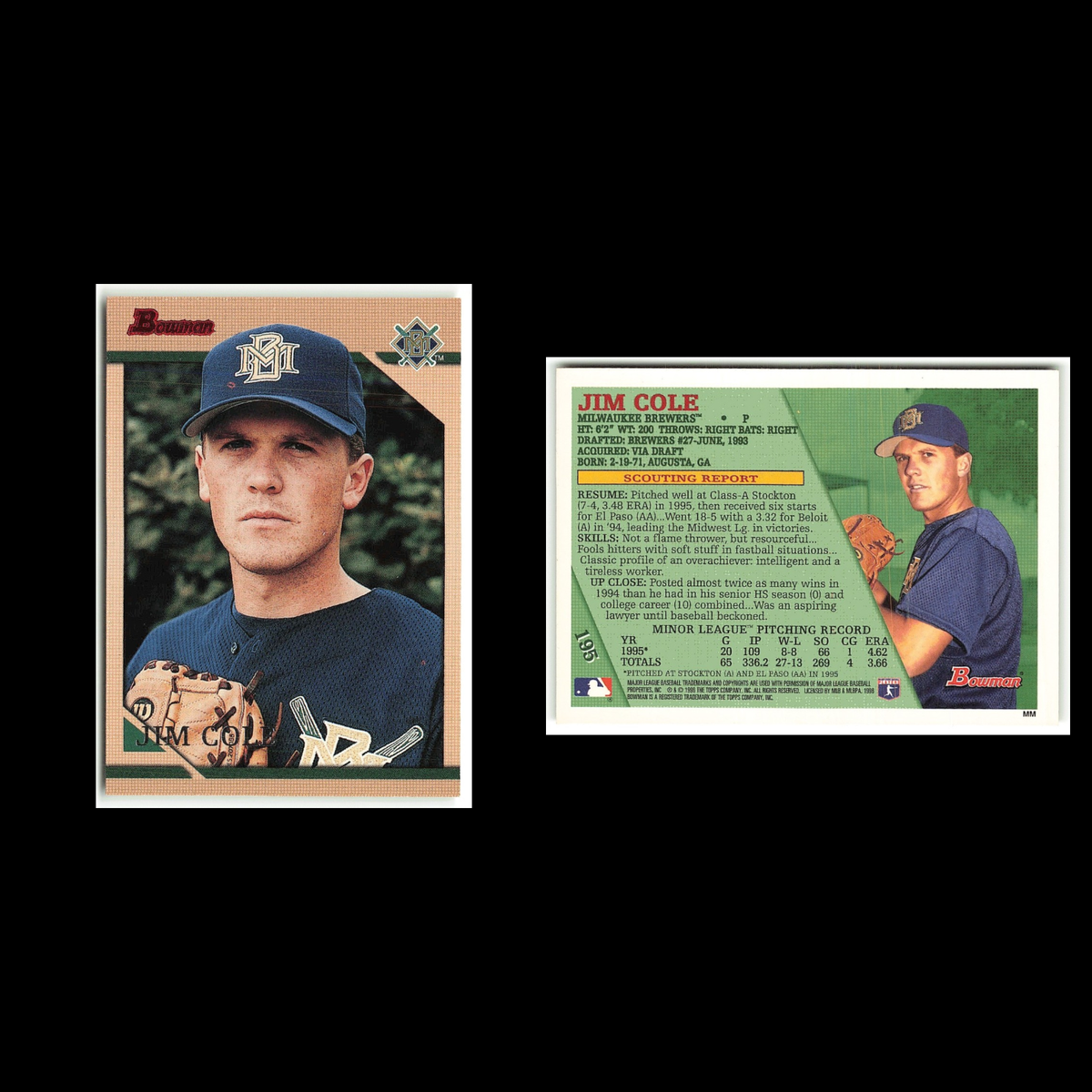 Jimmy Haynes Rookie #195 1996 Bowman Milwaukee Brewers Baseball Card MLB NM