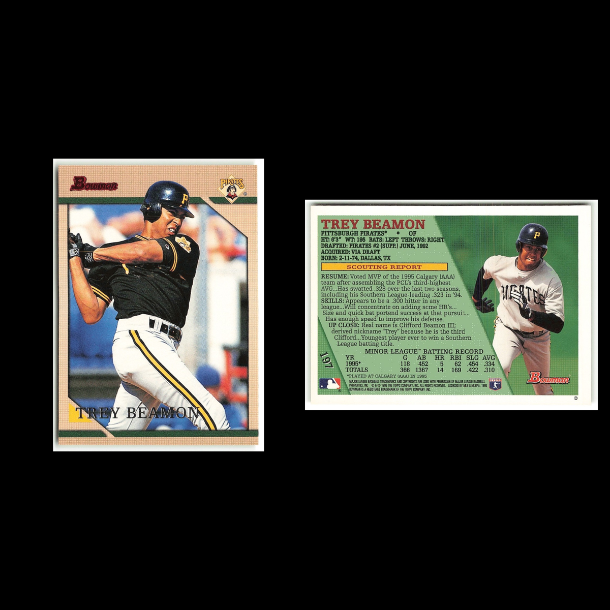 Trey Beamon Rookie #197 1996 Bowman Pittsburgh Pirates Baseball Card MLB NM
