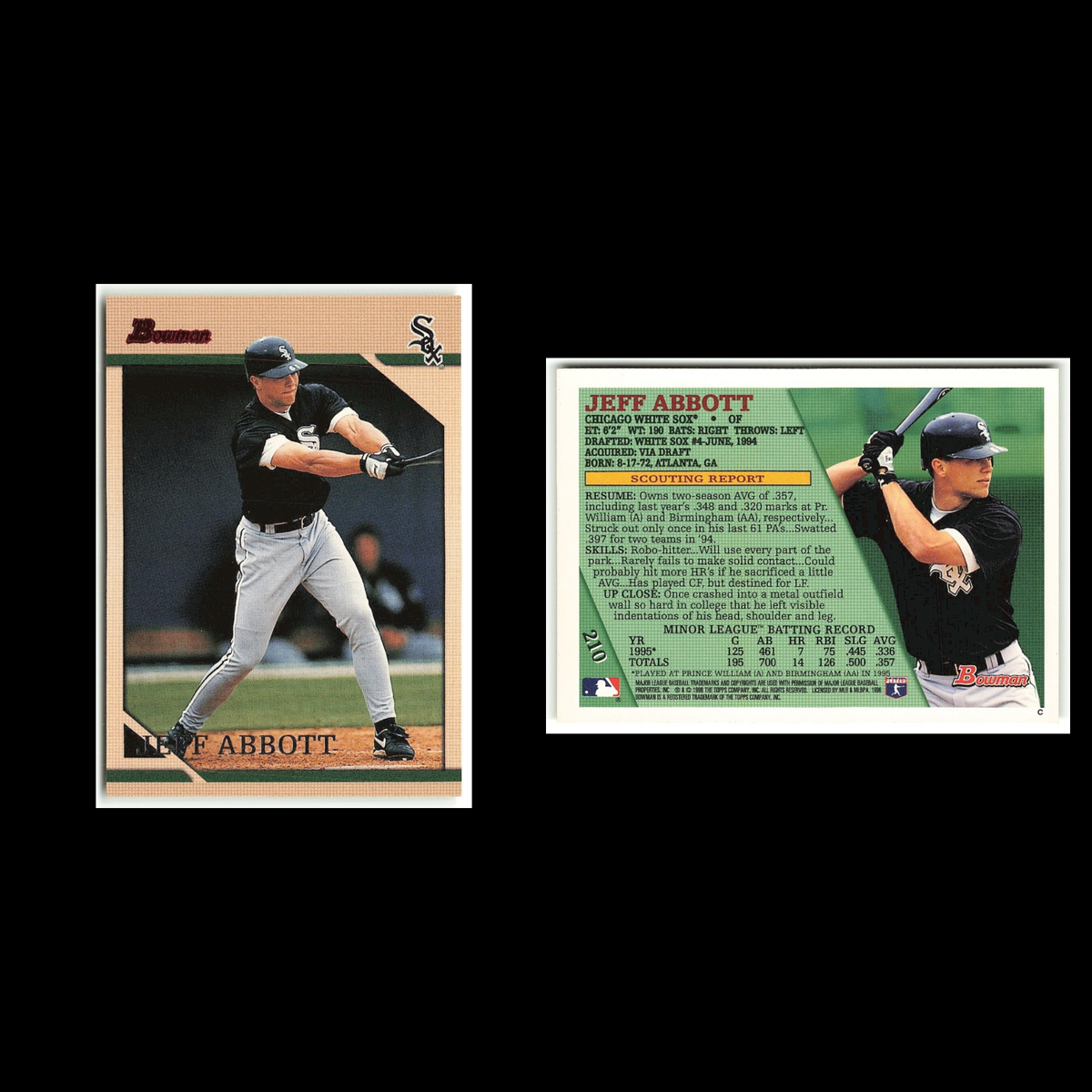 Jeff Abbott Rookie #210 1996 Bowman Chicago White Sox Baseball Card MLB NM