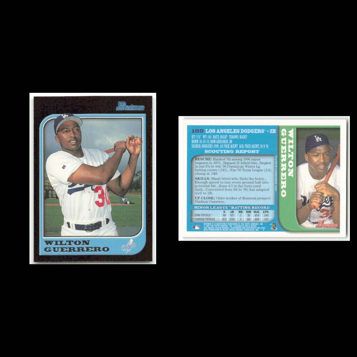Wilton Guerrero #109 1997 Bowman Los Angeles Dodgers Baseball Card MLB NM