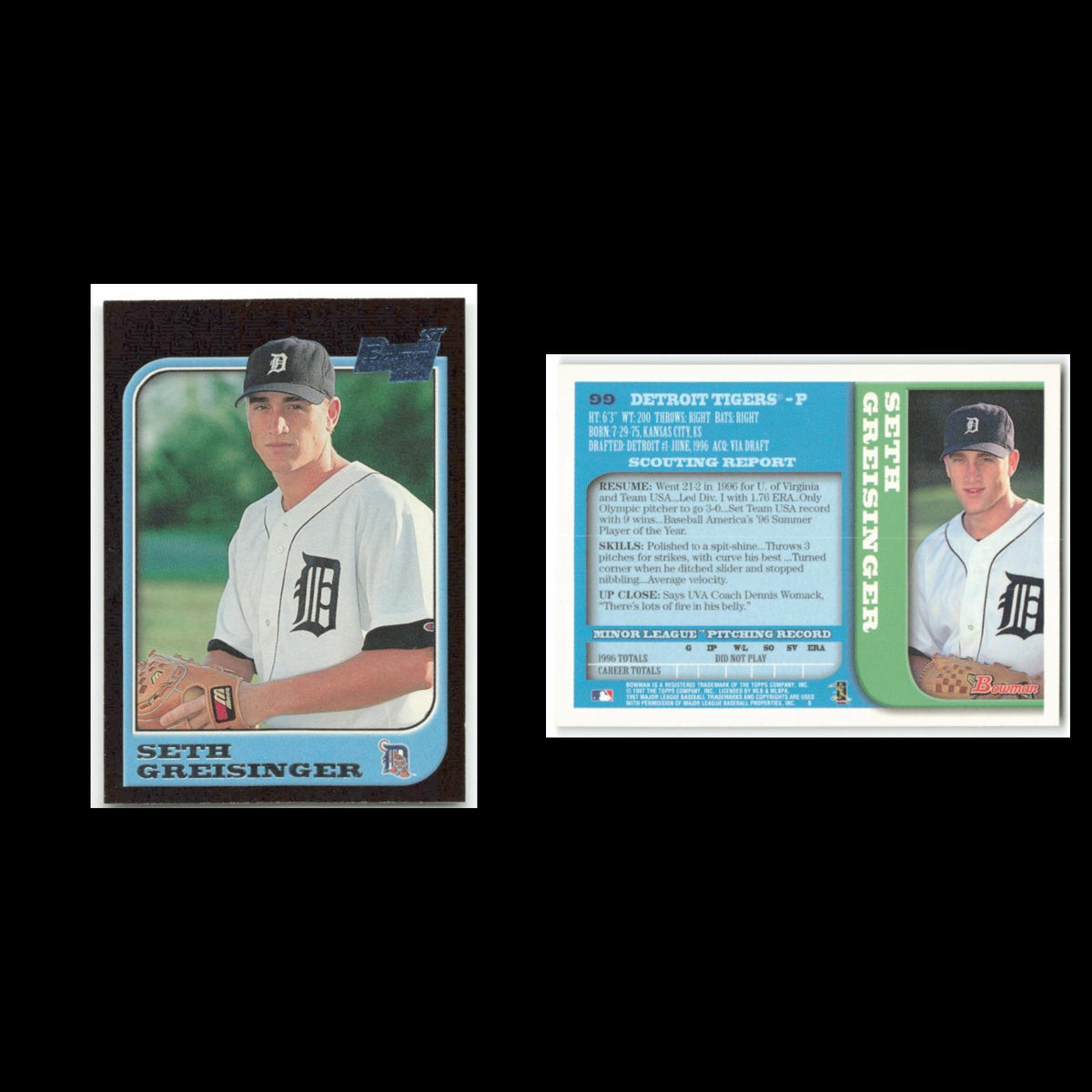 Seth Greisinger Rookie #99 1997 Bowman Detroit Tigers Baseball Card MLB NM