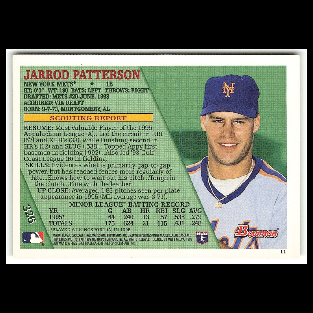 Jarrod Patterson Rookie #326 1996 Bowman New York Mets Baseball Card MLB NM