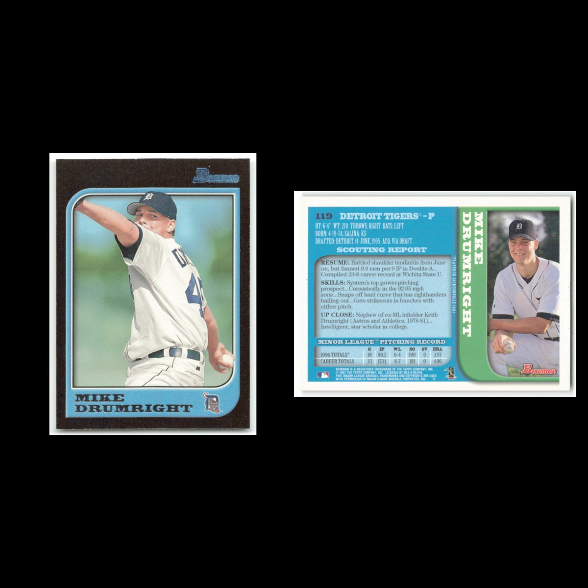 Mike Drumright #119 1997 Bowman Detroit Tigers Baseball Card MLB NM