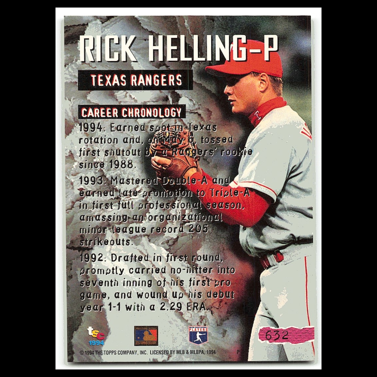 Rick Helling Rookie #632 1994 Topps Stadium Club Philadelphia Phillies Baseball