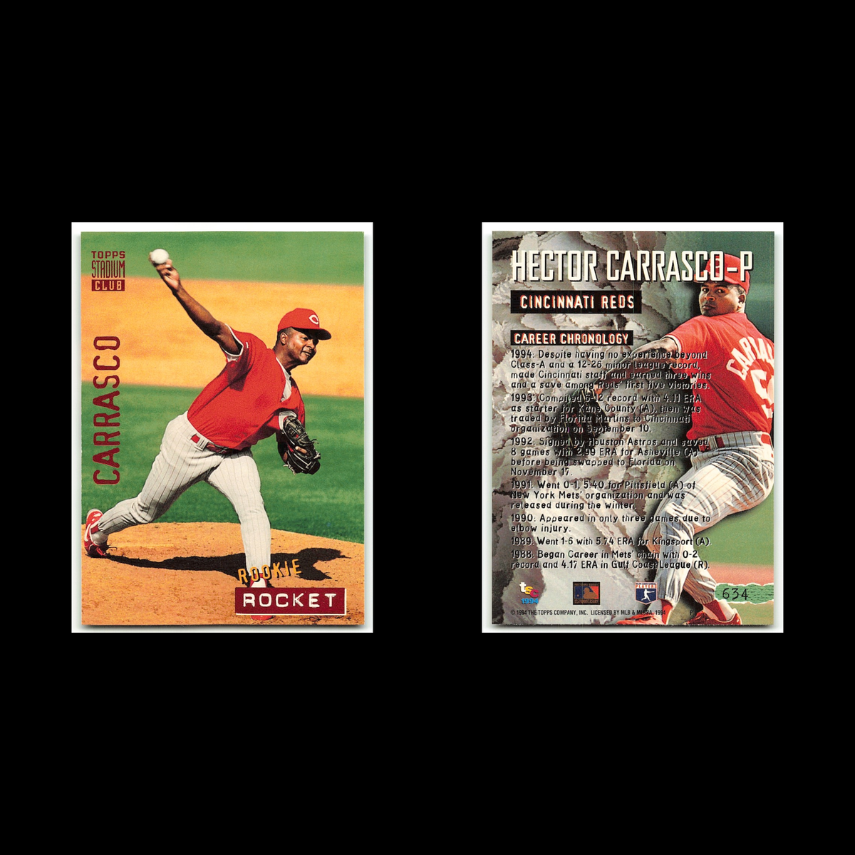 Hector Carrasco Rookie #634 1994 Topps Stadium Club Cincinnati Reds Baseball MLB