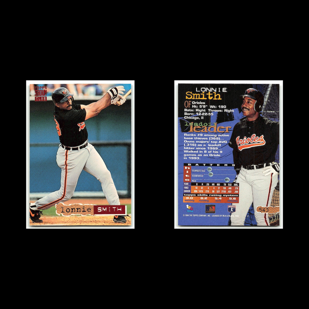 Lonnie Smith #543 1994 Topps Stadium Club Baltimore Orioles Baseball Card MLB NM