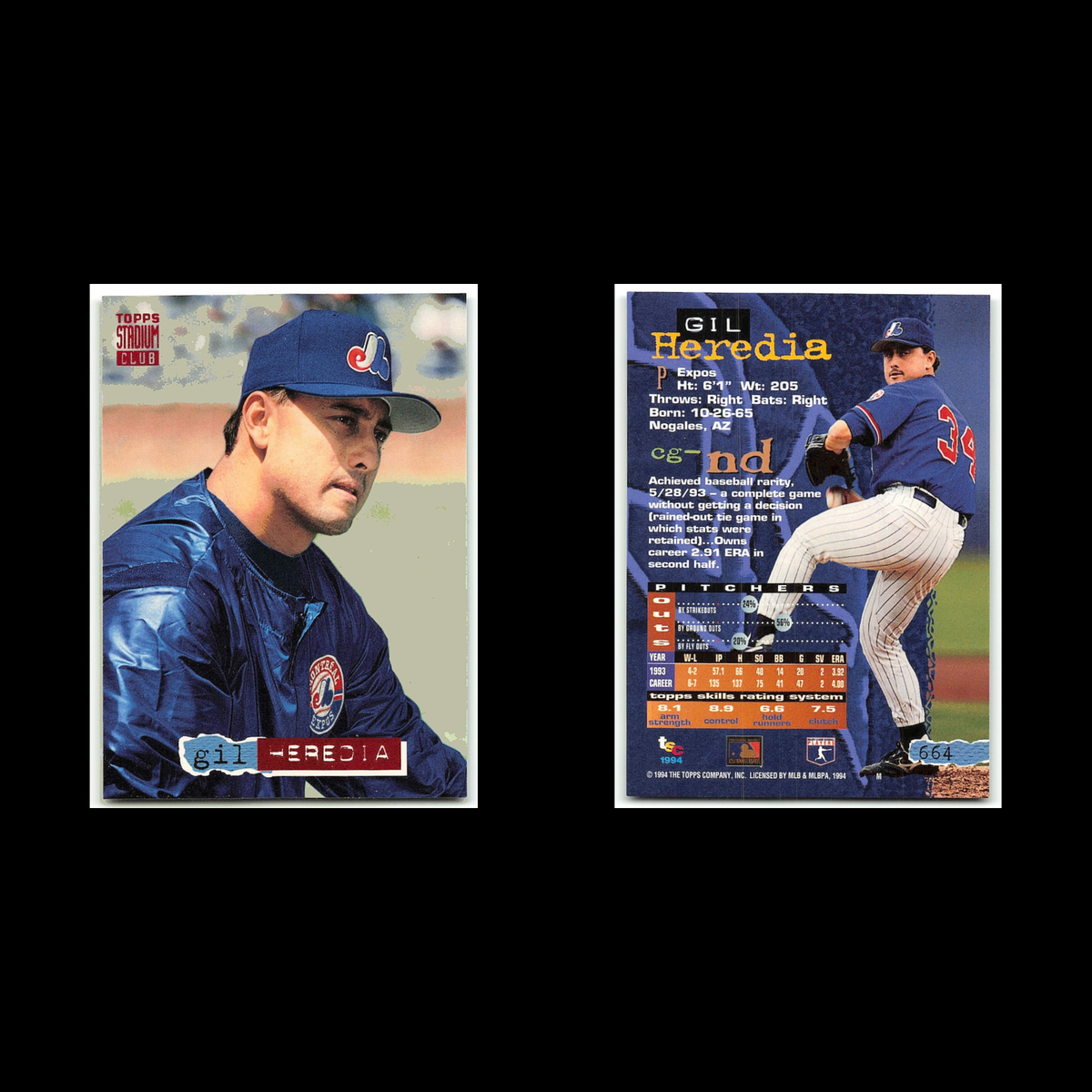 Gil Heredia #664 1994 Topps Stadium Club Montreal Expos Baseball Card MLB NM
