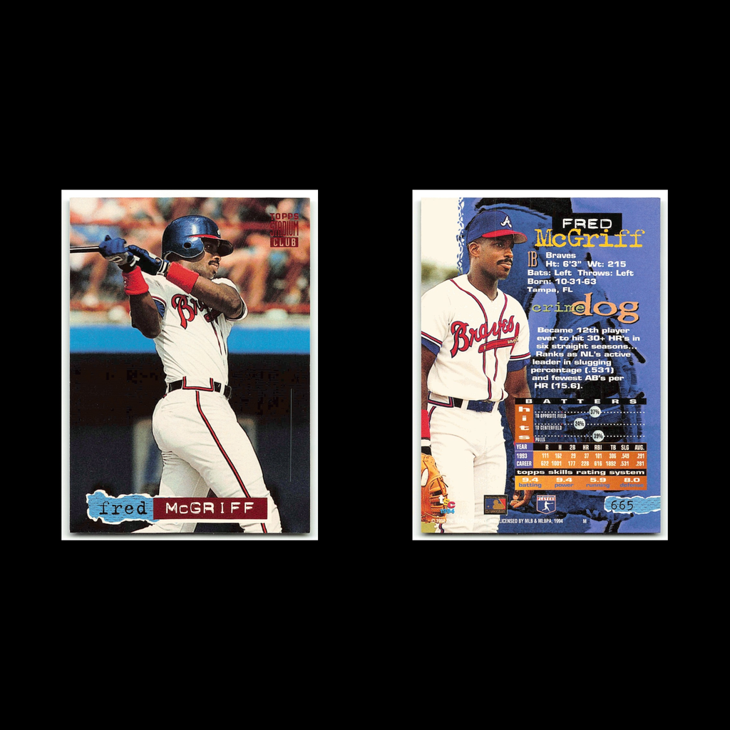 Fred McGriff #665 1994 Topps Stadium Club Atlanta Braves Baseball Card MLB NM