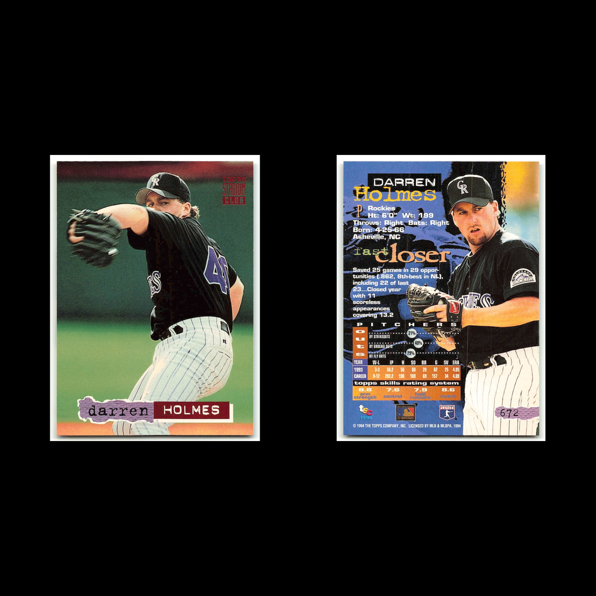 Darren Holmes #672 1994 Topps Stadium Club Colorado Rockies Baseball Card MLB NM