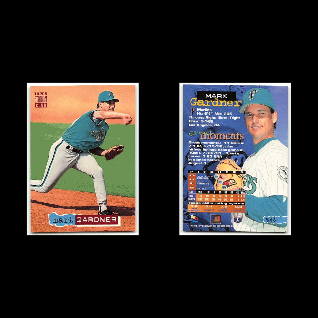 Mark Gardner #546 1994 Topps Stadium Club Florida Marlins Baseball Card MLB NM