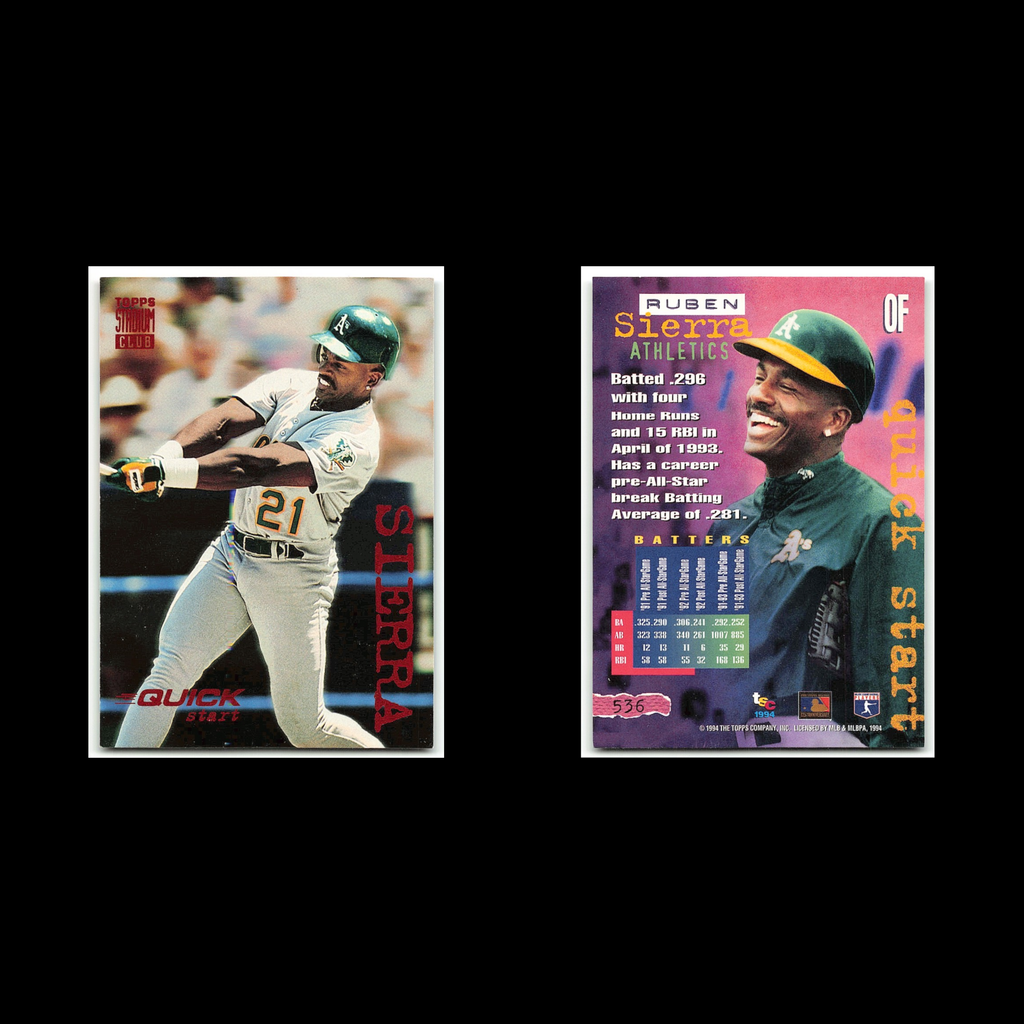 Ruben Siera #536 1994 Topps Stadium Club Oakland Athletics Baseball Card MLB NM