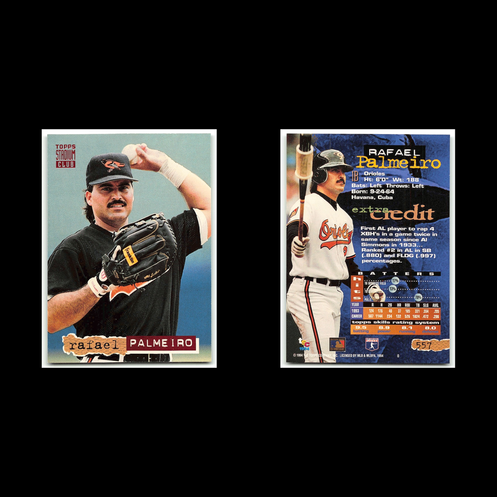 Rafael Palmeiro #557 1994 Topps Stadium Club Baltimore Orioles Baseball Card MLB