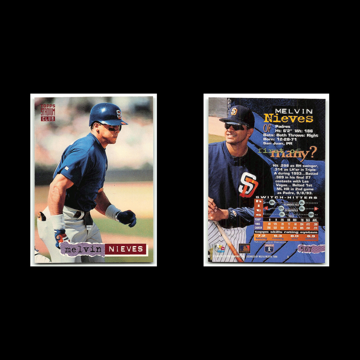 Melvin Nieves #567 1994 Topps Stadium Club San Diego Padres Baseball Card MLB NM