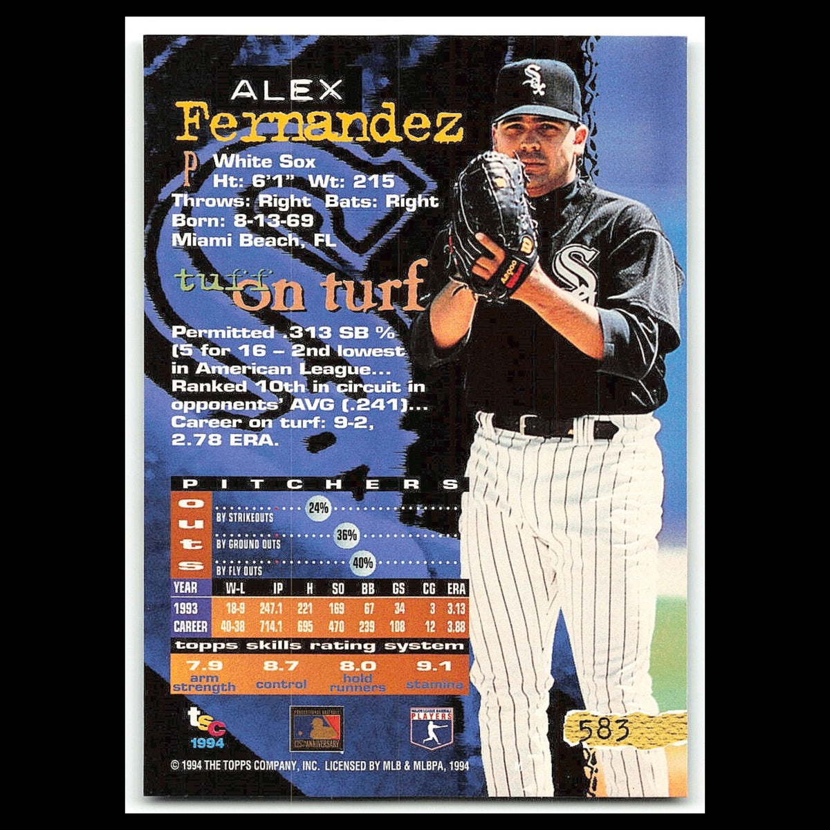 Alex Fernandez #583 1994 Topps Stadium Club Chicago White Sox Baseball Card MLB