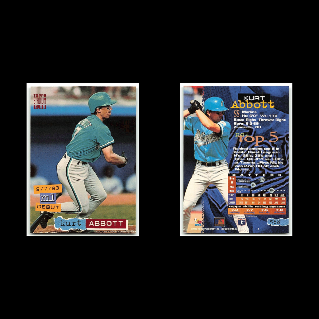 Kurt Abbott #588 1994 Topps Stadium Club Florida Marlins Baseball Card MLB NM
