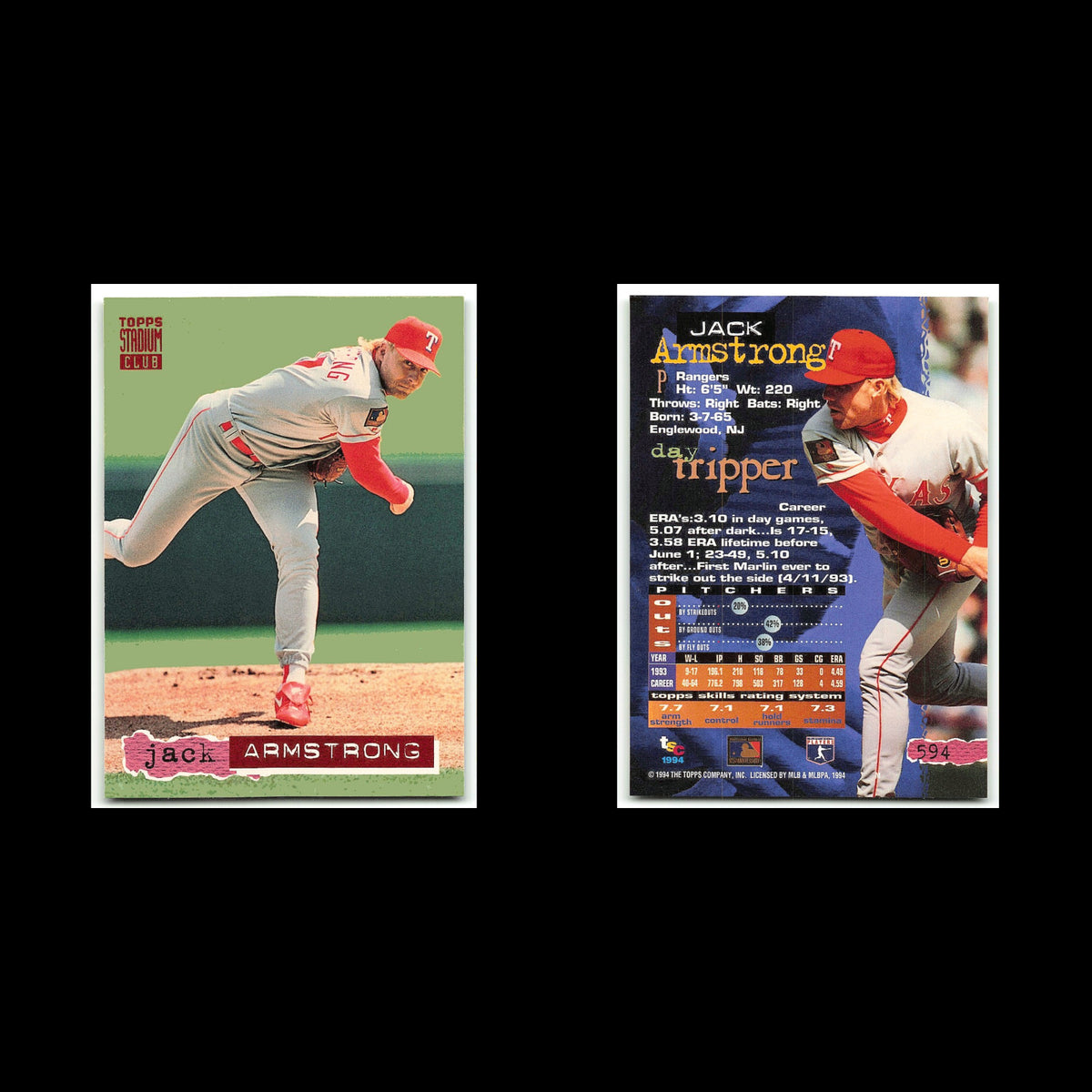 Jack Armstrong #594 1994 Topps Stadium Club Texas Rangers Baseball Card MLB NM