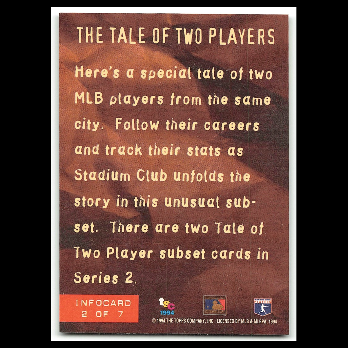 Tale of Two Players #2 1994 Topps Stadium Club Baseball Card MLB NM