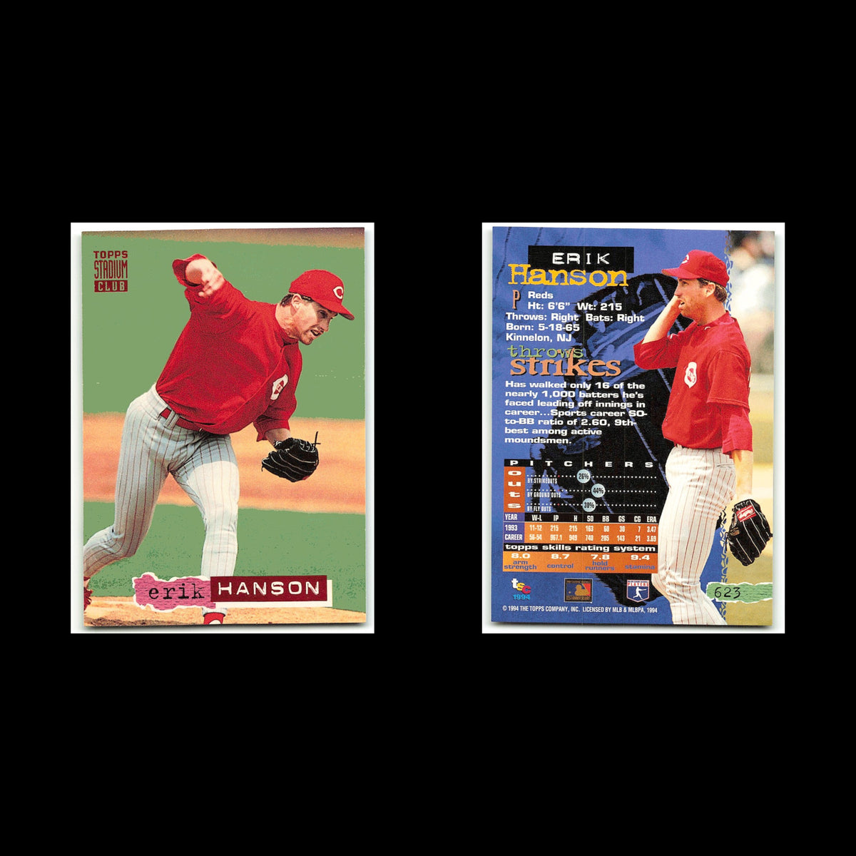 Erik Hanson #623 1994 Topps Stadium Club Cincinnati Reds Baseball Card MLB NM