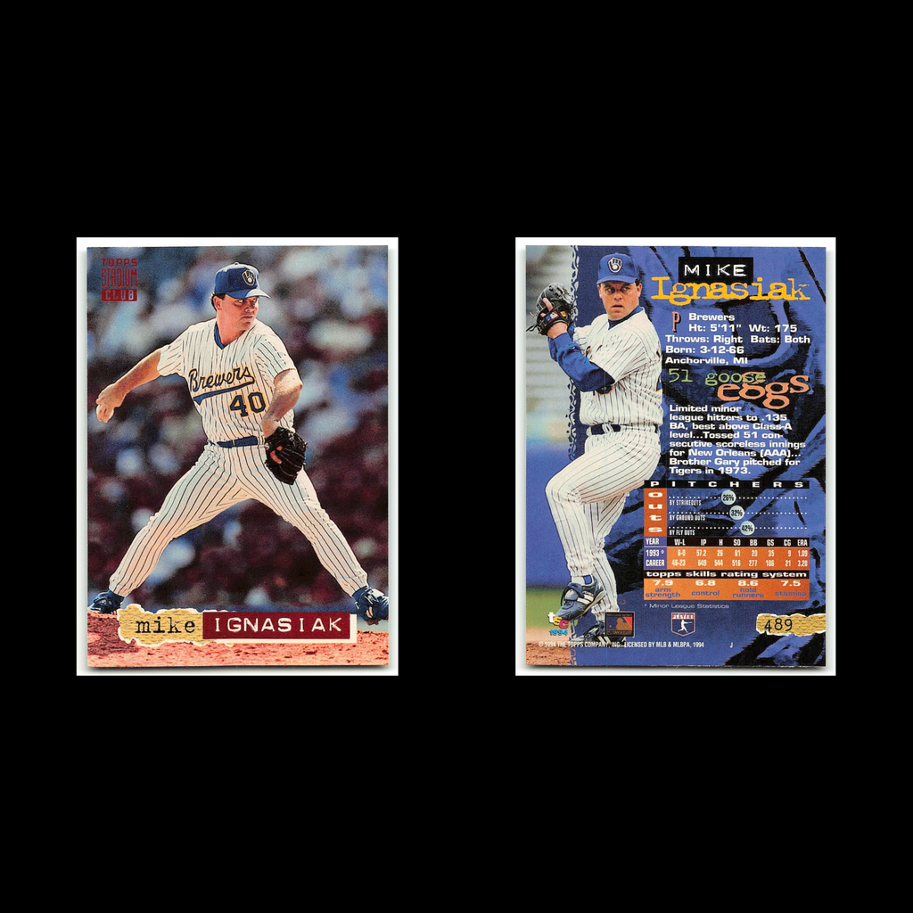 Mike Ignasiak #489 1994 Topps Stadium Club Milwaukee Brewers Baseball Card MLB