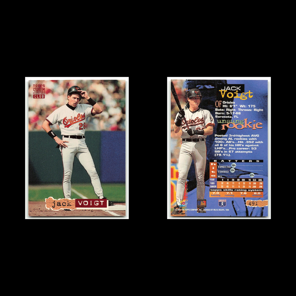 Jack Voigt #491 1994 Topps Stadium Club Baltimore Orioles Baseball Card MLB NM