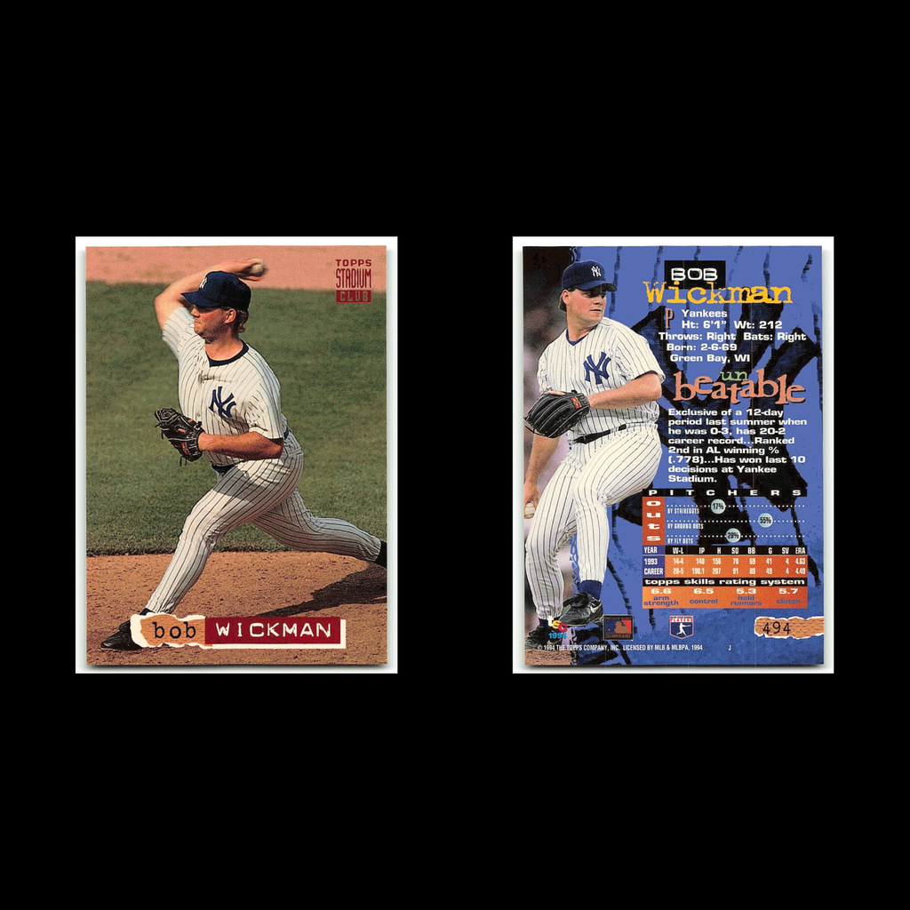 Bob Wickman #494 1994 Topps Stadium Club New York Yankees Baseball Card MLB NM