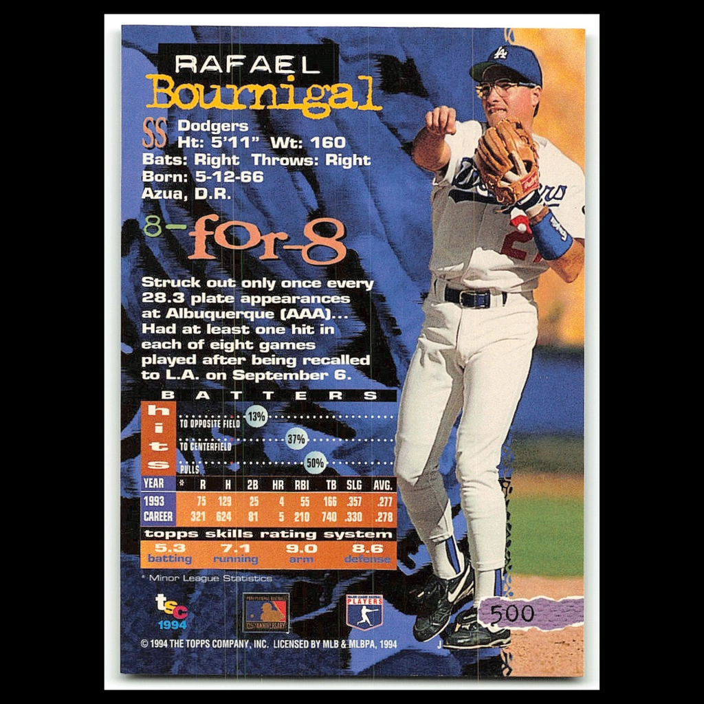 Rafael Bournigal #500 1994 Topps Stadium Club Los Angeles Dodgers Baseball Card