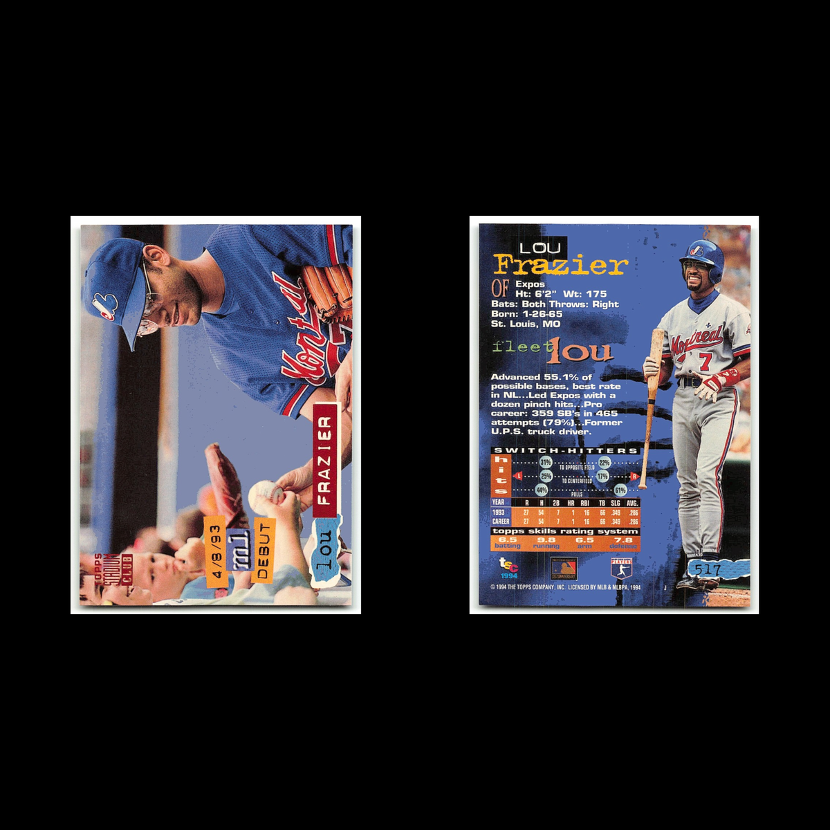 Lou Frazier #517 1994 Topps Stadium Club Montreal Expos Baseball Card MLB NM