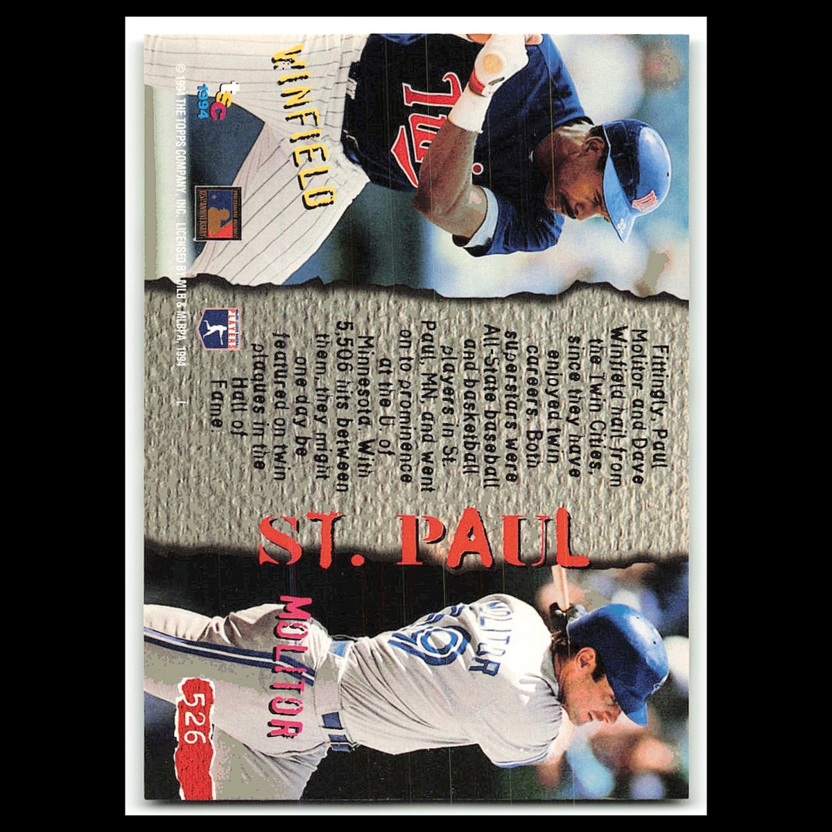 Paul Molitor/Dave Winfield #526 1994 Topps Stadium Club Baseball Card MLB NM