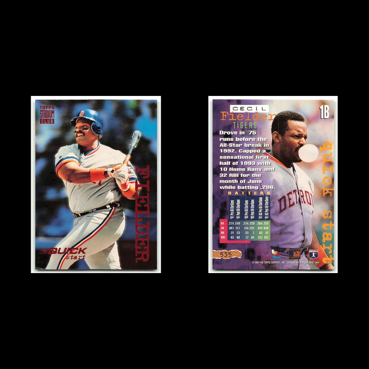Cecil Fielder #535 1994 Topps Stadium Club Detroit Tigers Baseball Card MLB NM