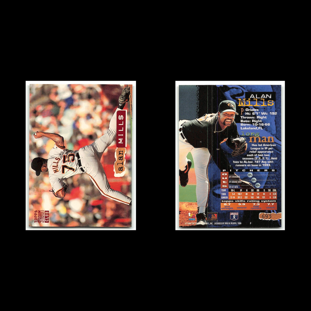 Alan Mills #693 1994 Topps Stadium Club Baltimore Orioles Baseball Card MLB NM