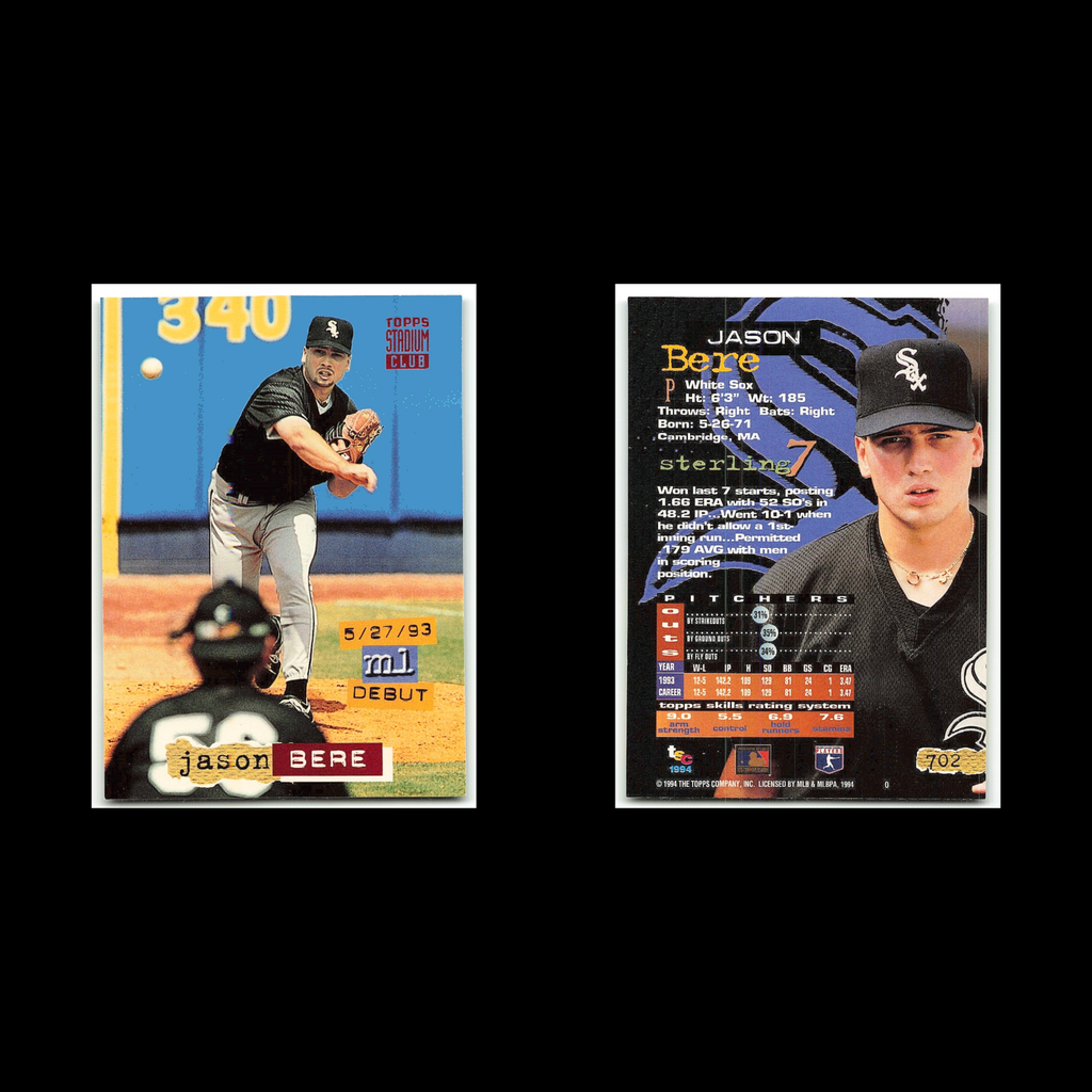 Jason Bere #702 1994 Topps Stadium Club Chicago White Sox Baseball Card MLB NM
