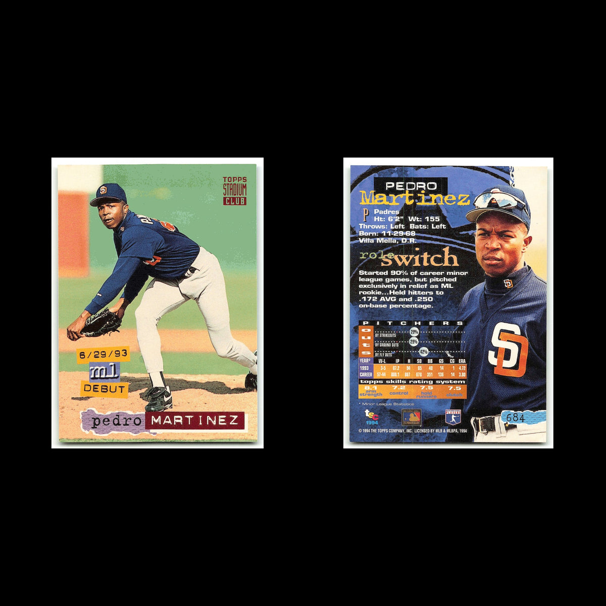 Pedro Martinez #684 1994 Topps Stadium Club San Diego Padres Baseball Card MLB