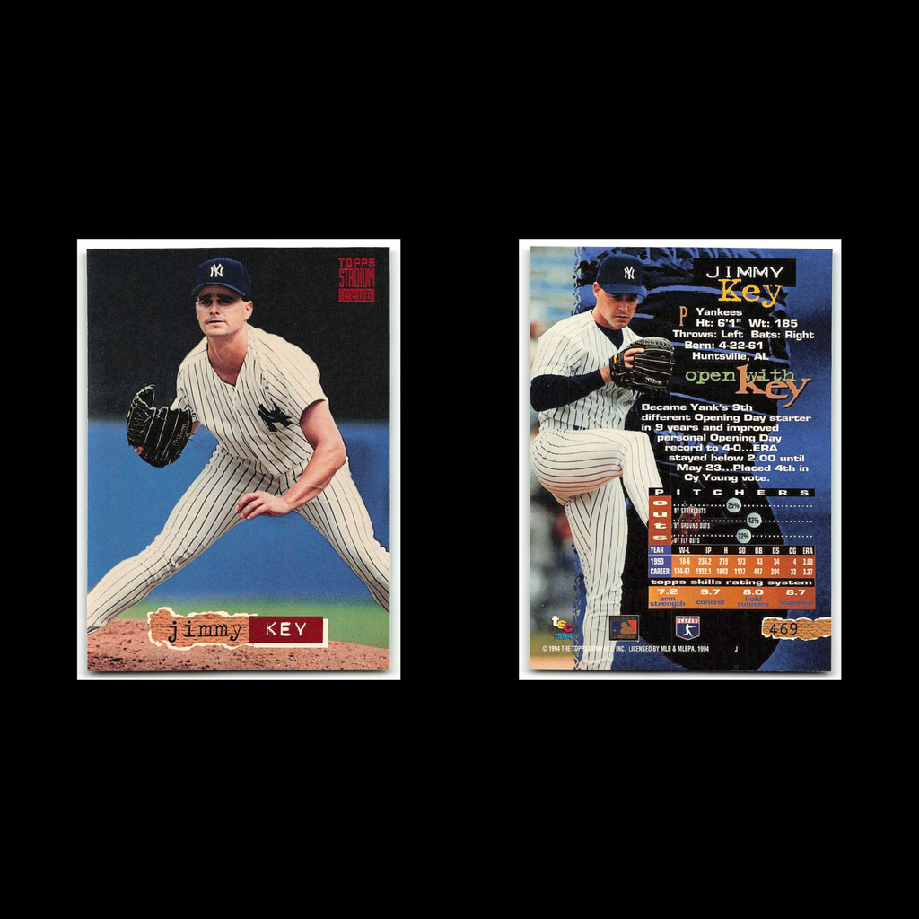 Jimmy Key #469 1994 Topps Stadium Club New York Yankees Baseball Card MLB NM