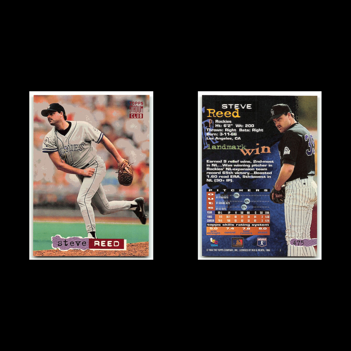 Steve Reed #475 1994 Topps Stadium Club Colorado Rockies Baseball Card MLB NM