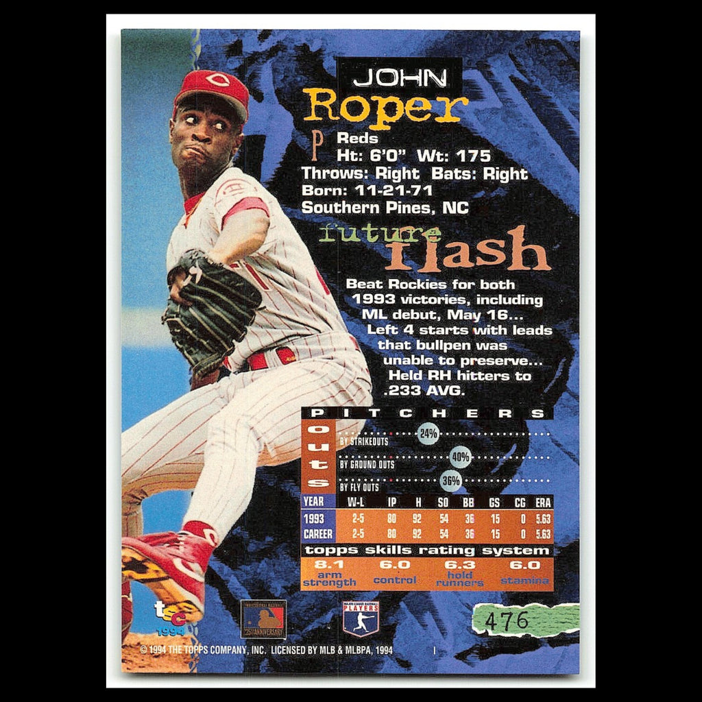 John Roper #476 1994 Topps Stadium Club Cincinnati Reds Baseball Card MLB NM