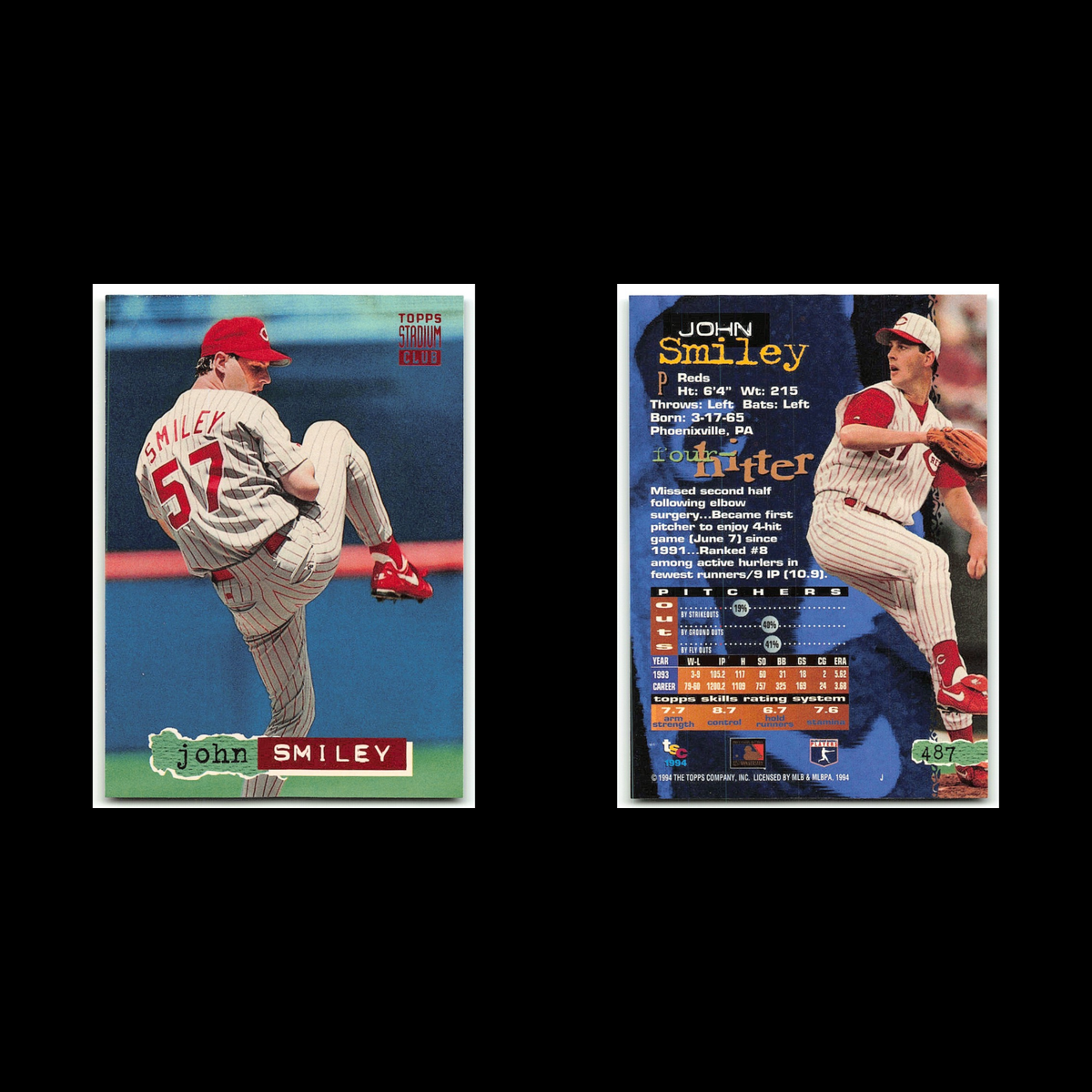 John Smiley #487 1994 Topps Stadium Club Cincinnati Reds Baseball Card MLB NM