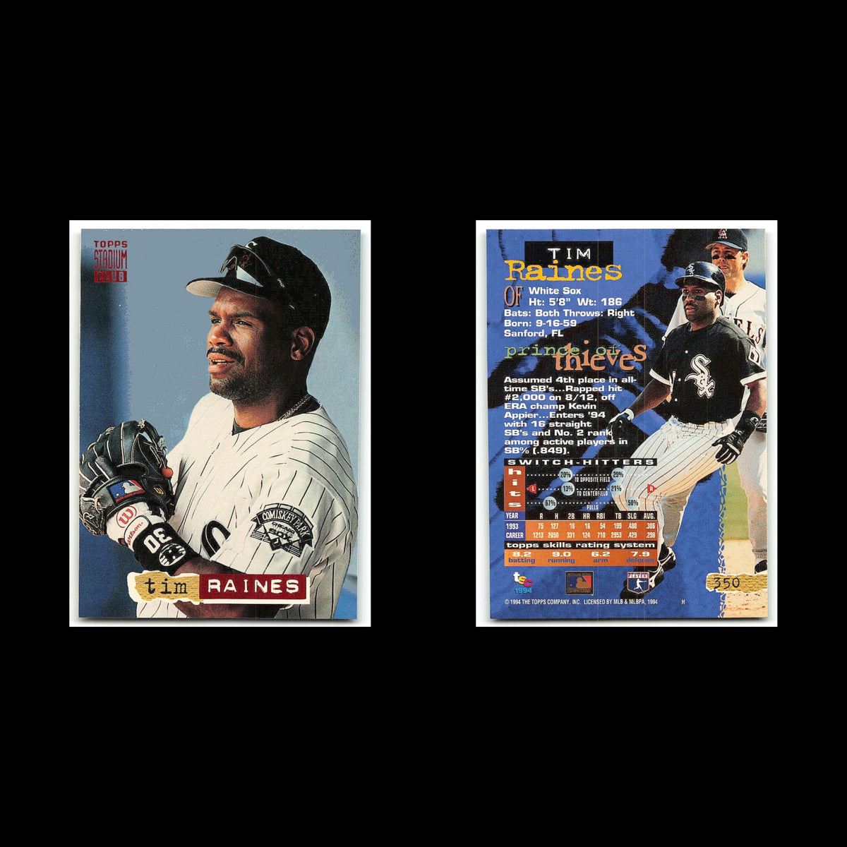 Tim Raines #350 1994 Topps Stadium Club Chicago White Sox Baseball Card MLB NM