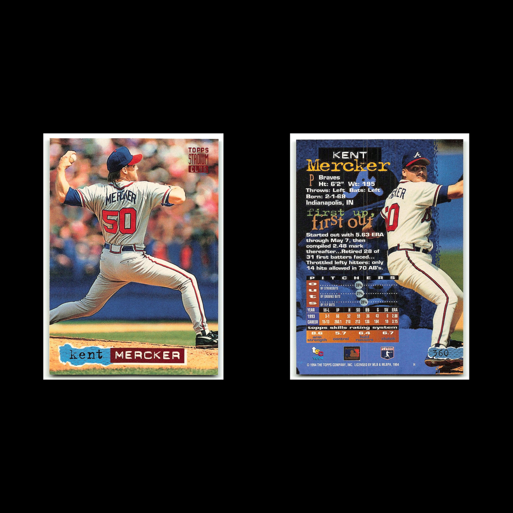 Kent Mercker #360 1994 Topps Stadium Club Atlanta Braves Baseball Card MLB NM