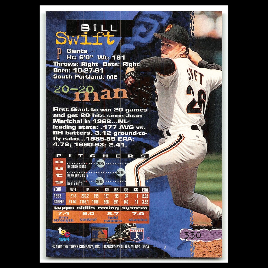Bill Swift #330 1994 Topps Stadium Club San Francisco Giants Baseball Card MLB
