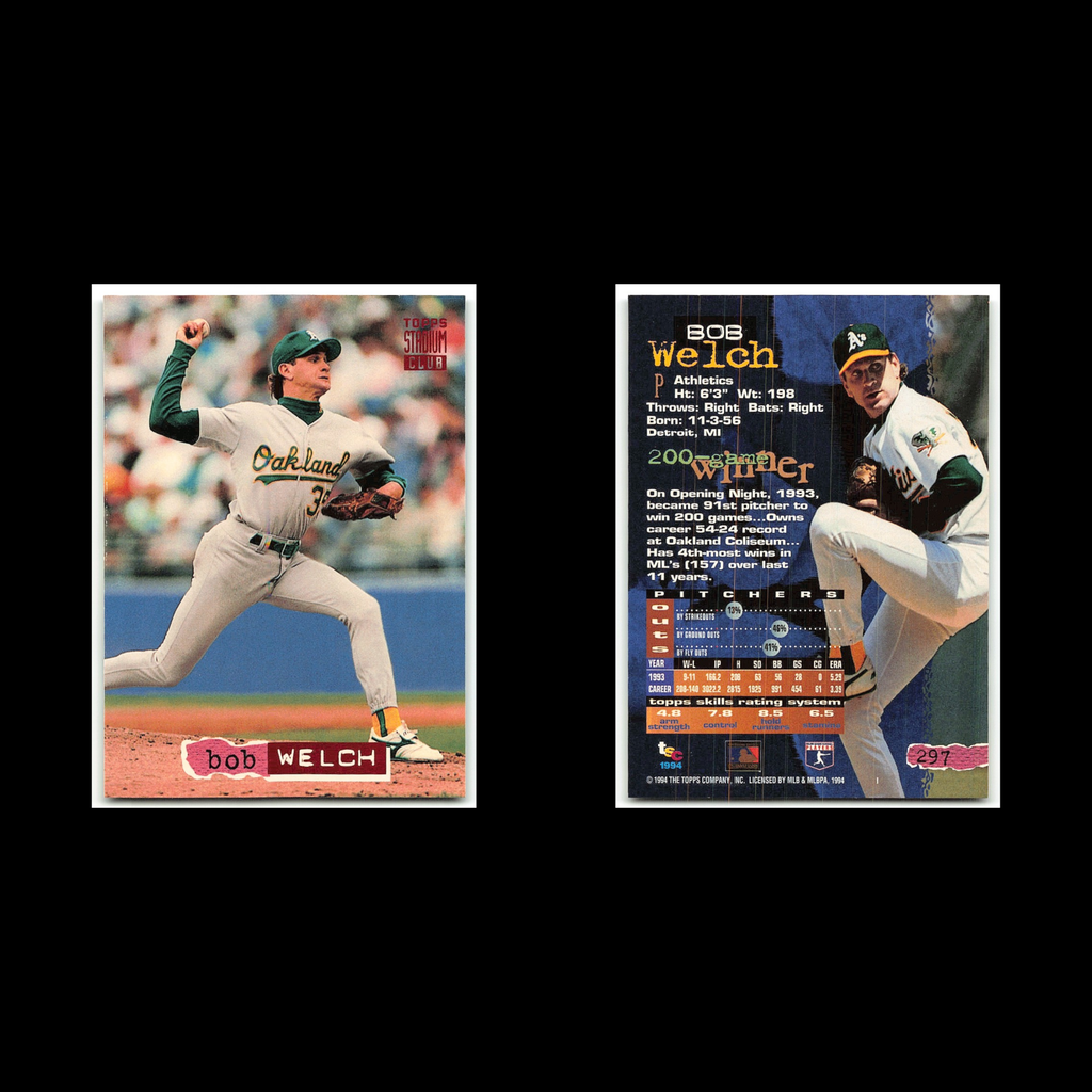 Bob Welch #297 1994 Topps Stadium Club Oakland Athletics Baseball Card MLB NM