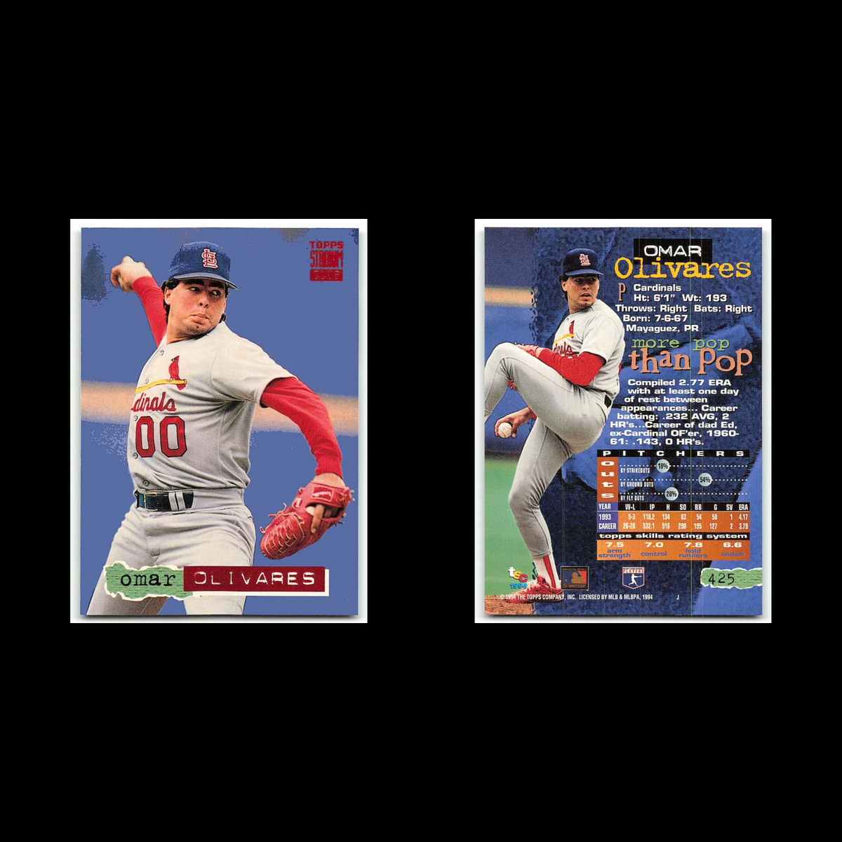 Omar Olivares #425 1994 Topps Stadium Club St. Louis Cardinals Baseball Card MLB