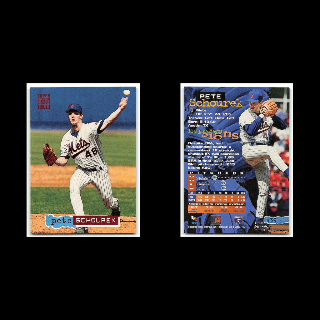 Pete Schourek #439 1994 Topps Stadium Club New York Mets Baseball Card MLB NM