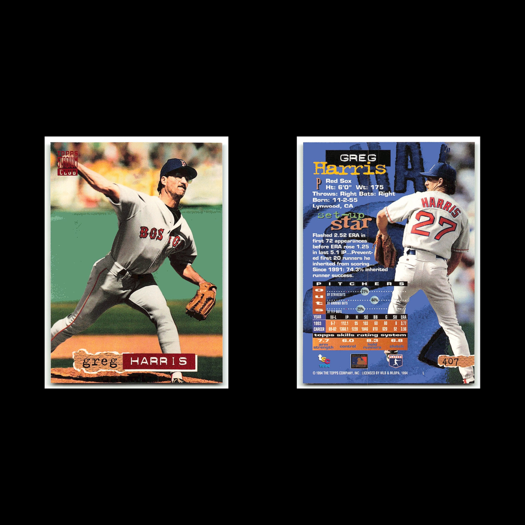 Greg Harris #407 1994 Topps Stadium Club Boston Red Sox Baseball Card MLB NM
