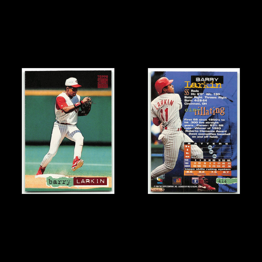 Barry Larkin #414 1994 Topps Stadium Club Cincinnati Reds Baseball Card MLB NM